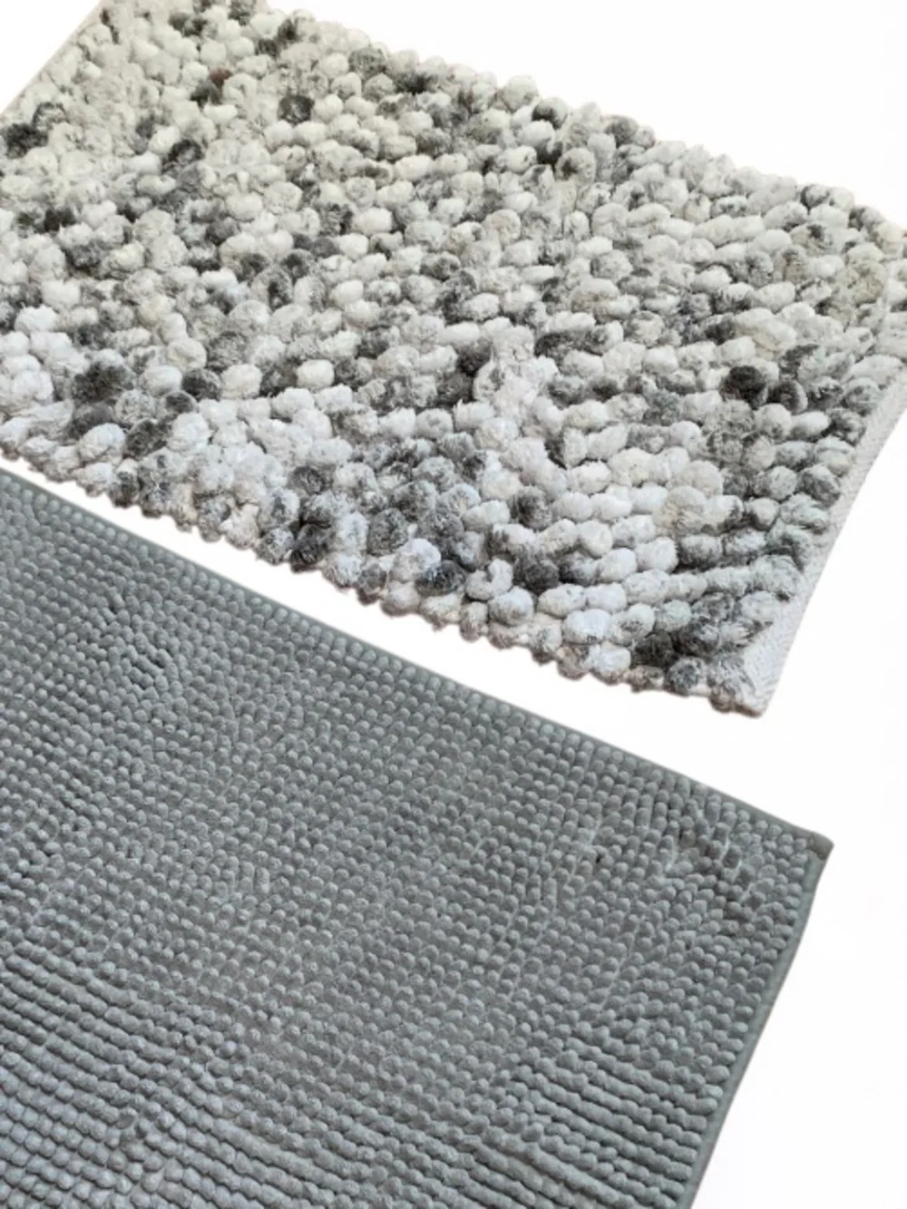 Gray Bath Rug Set - Textured Chenille & Pom